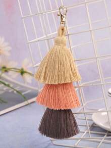 1pc Bohemian Style Colorful Pom Pom Tassel Keychain, Cute Backpack Keychain, 3-Color Agate Tassel Pendant, Wallet Tassel Keychain, New Year Decoration, Ombre Keychain, Backpack Decor, 2026 New Arrival