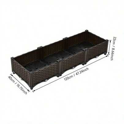 Durable Plastic Planter Box For Balcony Gardening - Thick, Rectangular Outdoor Flower & Vegetable Pot With Drainage Holes