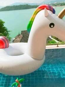 1 pieza - Flotador de natación grande con diseño de unicornio, personalizable, anillo de vida inflable de 120/90 cm de grosor, flotador de agua inflable con diseño de unicornio blanco y arcoíris - Multicolor - Ver 5