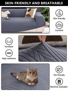 1PC Sherpa Elastic Stretchable Sofa Cover All-Season Universal Pet-Friendly Anti-Dirt Seat Cushion, Wheat Pattern Jacquard Design Lazy Fully Enclosed Sofa Protector Slipcover - Dark Grey - View 9