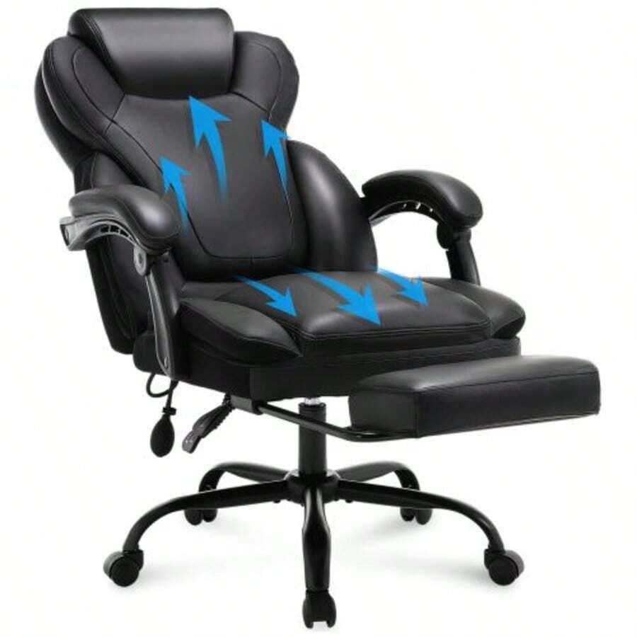 Ergonomischer Bürostuhl 180KG Schreibtischstuhl Mit Fußstütze Drehstuhl Aus Stoff Computerstuhl Mit Fußstütze Für Home Office & Büro - Black - View 1