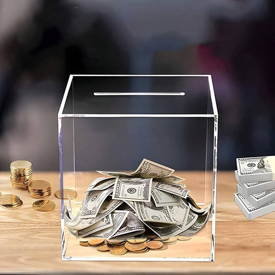 Transparent Acrylic Non-Openable Piggy Bank, Adult Coin Savings Box, Savings Container, Money Bank Coin Jar - Transparent - View 1