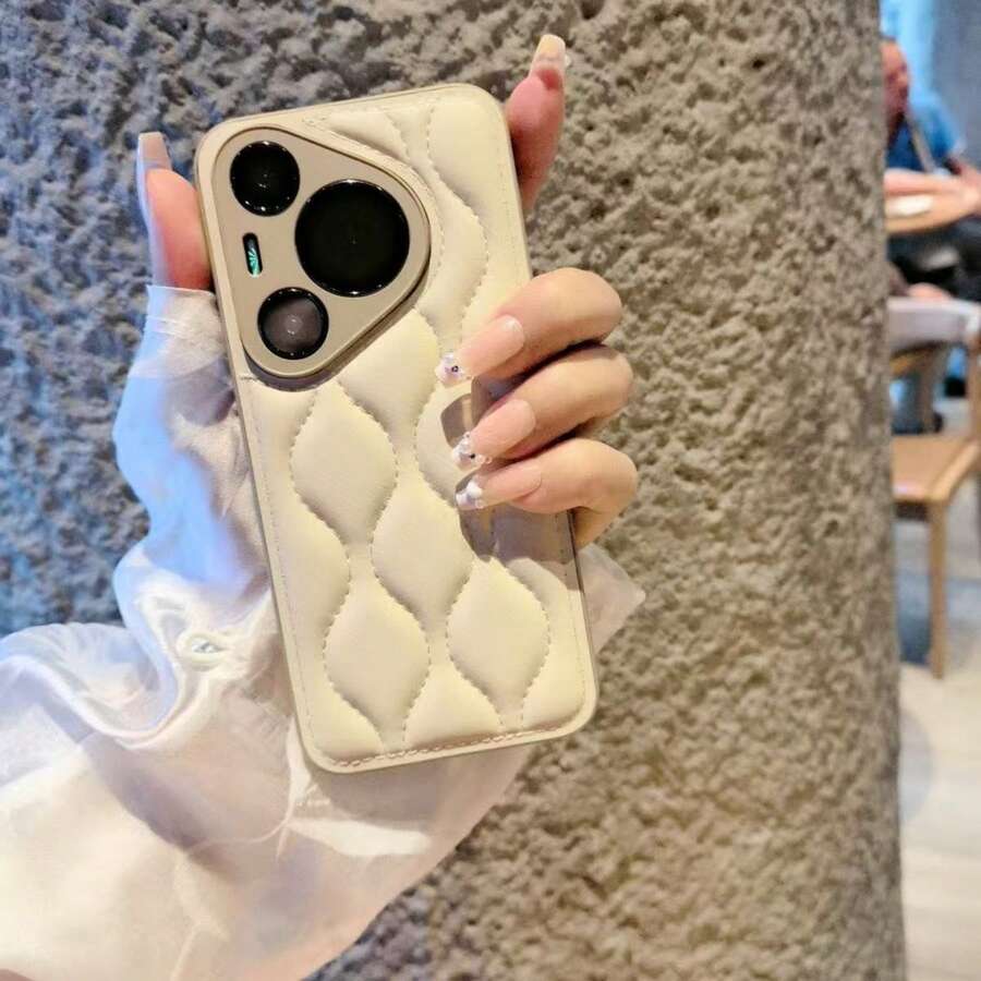 Autumn/Winter 3D Argyle Wave Down Jacket Phone Case Compatible With Huawei Pura50p Phone Case, P60pro Protective Case, Leather M60p New Nova9 Honor Lens Full Coverage M30 Anti-Drop Outer Shell High-End Cute M60 Women Phone Case - Multicolor - View 1