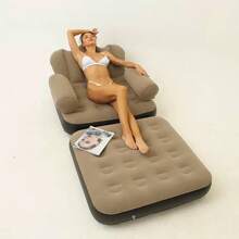 Sofá Cama Inflable Portátil para Camping - PVC Grueso, Inflado/Desinflado Rápido, Cama de Aire Multifuncional para Adultos - Sofá Plegable para Camping, Viajes, Playa, Jardín y Balcón - Azul/Caqui - Caqui - Ver 1