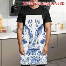 1pc Easter White Background Blue Dyed Flower Rabbit Apron, Ink Floral Pattern Cute Rabbit + Chinese Blue And White Porcelain Style, Durable Cooking Apron Suitable For Bakers, Cake Decorators, BBQ Enthusiasts, Gardeners, Painting, Manicure, Etc. - Perfect Gift For Home And Professional Chefs - Multicolor - View 5