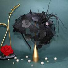 Beautiful Fashion Ladies Headband With Mesh, Gauze Flowers And Feathers - Half Hat Headband, New And Elegant Headband, Luxury Hair Accessories, Perfect Birthday Gift - 黑色 - 查看 4