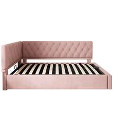 Single Bed 90x200cm, Sofa Bed With Hydraulic Storage, Velvet, Without Mattress, Multicolour Optional. - Pink - View 7