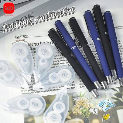 WQN 12-pack frostade gelpennor för kontor, 0,7 mm, 6-delars mini vit korrigeringstejp för skrivning, skolmaterialset, perfekt för skolstartssäsongen