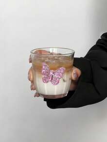 1个独特创意粉色蝴蝶结玻璃杯，高品质ins风咖啡杯，优雅下午茶杯，家用饮水杯，早餐牛奶杯，茶杯 - 彩色 - 查看 6