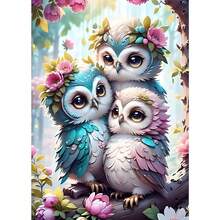 GDYEEH DIY 5D Owls Diamond Art Painting Kit, Flowers Full Round Drill Sparkling Diamond Painting Picture, Cute Owl Diamond Painting Art Craft Kits For Adults Beginners, Home Wall Decor 12x16inch - USGD037 - 查看 1