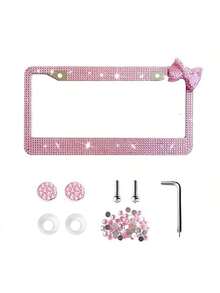 1 Shiny License Plate Frame, Set With Hand-Set Acrylic Crystal, Cute Bow Tie Decoration, Stainless Steel Frame, Firmly Fixed, Upgrade Your Car With Stylish Shiny Butterfly License Plate Frame Christmas Gift Girl - A - View 14