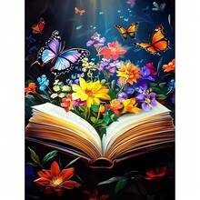MISCER Diamond Art Kits For Adults, Butterfly On Book Page Diamond Painting Kits For Beginners, 5D Full Drill Round Paint With Diamonds Pictures, Gem Art Painting DIY Crafts Kit Decor 12x16inch - 花-10 - 查看 1