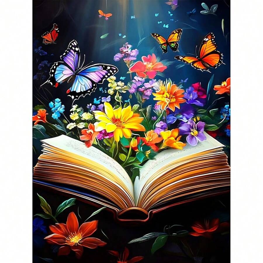 MISCER Diamond Art Kits For Adults, Butterfly On Book Page Diamond Painting Kits For Beginners, 5D Full Drill Round Paint With Diamonds Pictures, Gem Art Painting DIY Crafts Kit Decor 12x16inch - 花-10 - 查看 1