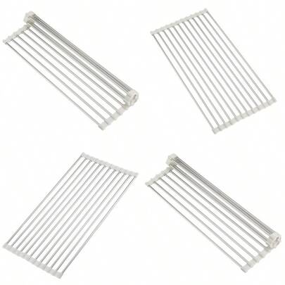 Roll Up Dish Drying Rack Over Sink Multipurpose Rack 17.6" X 9.3" Stainless Steel Foldable Dish Drainer White