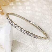 1 pièce Bracelet jonc en cuivre vintage de luxe avec zirconium, ouverture réglable, accessoire polyvalent de style bohème, à porter au quotidien, cadeau d'anniversaire - Multicolore - Voir 6