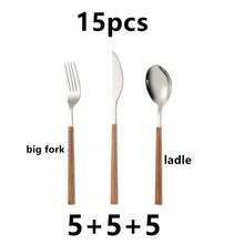 5/20/30pcs Stainless Steel Cutlery Set With Wooden Handles, Includes Knife, Fork, Spoon, Teaspoon, Suitable For Home Kitchen, Hotel, Party Use