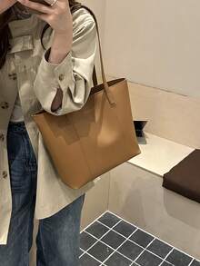 女士日常通勤时尚多功能手提包，女士手提包，优雅女士手提包，时尚女士手提包，大容量手提包 - 棕色 - 查看 4