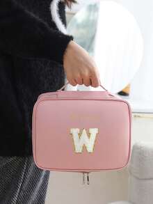 大容量防水粉色旅行化妆包,多层可拆卸化妆包,双层旅行化妆包,便携式化妆品收纳包,化妆刷收纳包,通用便携式化妆必备品收纳包,整齐收纳化妆品,便携式手持化妆盒,旅行化妆洗漱包,实用礼品收纳包,拉链设计 - 彩色 - 查看 6