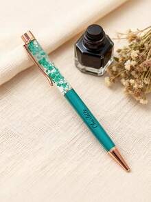 Customized Text Logo Creative Fresh Handmade Dried Flower Pen, Oil-Filled Metal Ballpoint Pen, Fashion Luxury Pen, Suitable For Wedding Favors, Happy Gifts, Daily Office And Student/Teacher Use, Perfect Gift For Friends, Teachers, Family, Colleagues, Valentine's Day - Multicolor - View 13