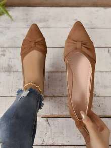 Women's Brown Minimalist Flat Shoes With Pleated Toe, Elegant Style, Outdoors In Summer, Faux Suede - 棕色 - 查看 11