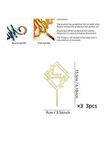 1pc/3pcs/3pcs Happy Anniversary Acrylic Cake Topper, Anniversary Cake Decorations, Valentine's Day Cake Decor, Wedding Anniversary Cake Decor, Home & Kitchen Essentials, Baking Decorations, Baking Supplies, Cake Decorations - Gold - View 9