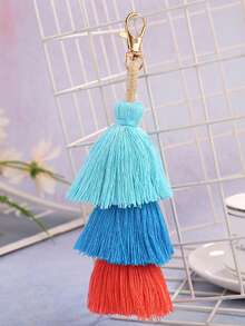 1pc Bohemian Style Colorful Pom Pom Tassel Keychain, Cute Backpack Keychain, 3-Color Agate Tassel Pendant, Wallet Tassel Keychain, New Year Decoration, Ombre Keychain, Backpack Decor, 2026 New Arrival