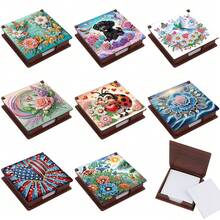 1件/8件套钻石画DIY套装,包含花朵、蜂鸟、蓝玫瑰、瓢虫、云朵、小狗、独立日、心形图案 - 不对称钻石画,绘制在木质便签盒上,附赠160张便签纸,是家居、办公室、学校用品、工艺品、可爱文具、节日和生日礼物的理想之选。 - 彩色 - 查看 11