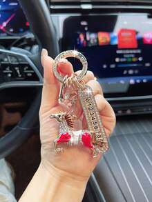 1pc Alloy Drip Oil Rhinestone Horse Shaped Phone Number Plate Car Key Chain - Horse - View 8