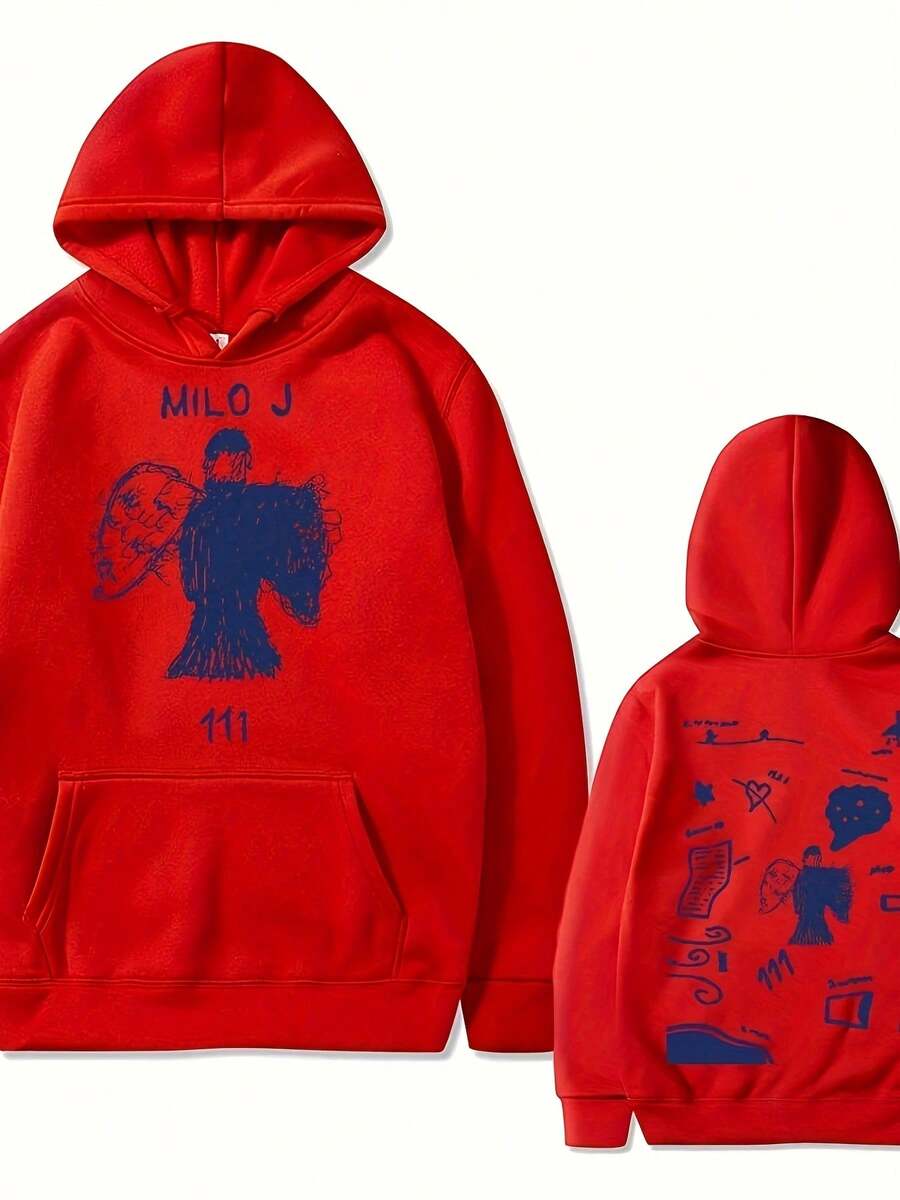 Milo J Men'S 111 Album Merch Hoodie - Casual & Comfortable Loose Fit Pul With Drawstring Hood Long Sleeves And Letter Print Design   Perfect For Fall/Winter Casual Wear Hoodie |   Relaxed Fit Hoodie |   Drawstring Hoodie Hoodie For Women Sweatshirts For Women Hoodies For Men 's Hoodie Sweatshirts For Men - Đỏ - Xem 1