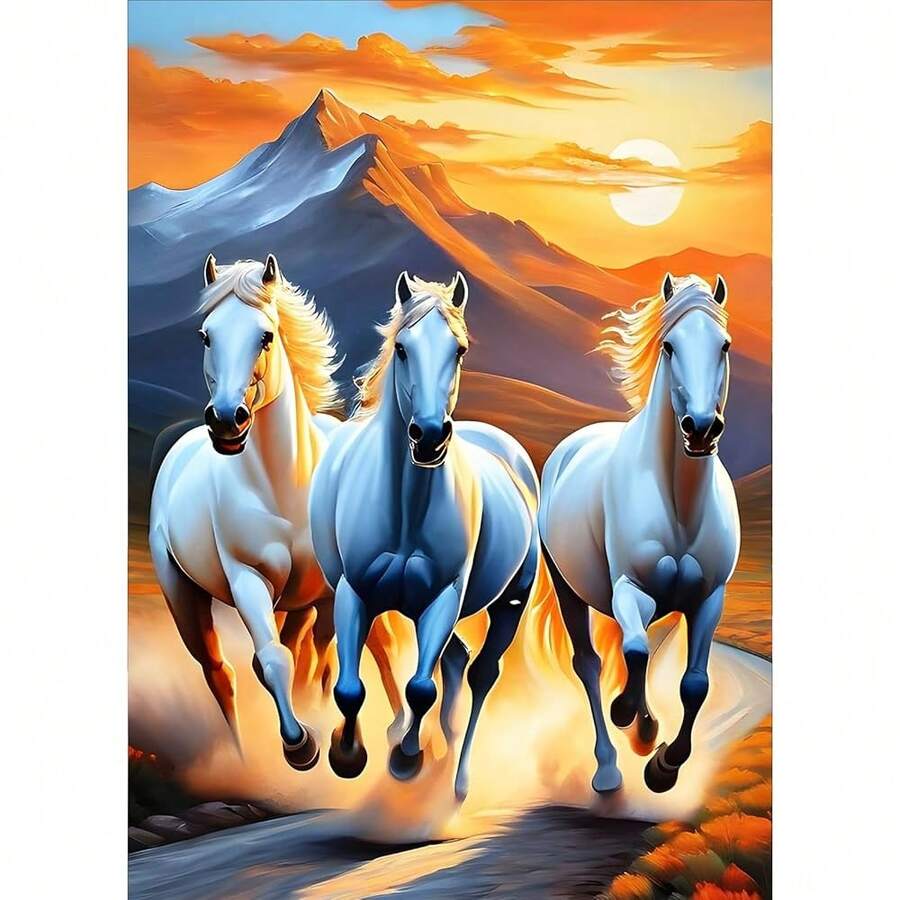 GDYEEH DIY 5D Running Horse Diamond Art Kits, Round Full Drill Mountain Diamond Painting Picture, Sunset Painting By NFUmbersss Art Kits For Adults Beginners Home Wall Decor 12x16 Inch - UCGD404 - 查看 1