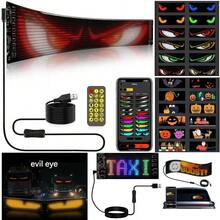 Pegatina de coche con pantalla LED flexible "Ojo del Diablo" con control remoto, alimentación por USB, control de aplicación y remoto, adecuado para tiendas, hoteles, festivales, iluminación programable DIY, fácil instalación, diseño duradero, pantalla RGB atenuable, decoración navideña - Multicolor - Ver 3