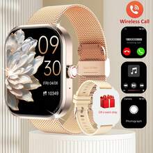 2.01 Inch Full Touch Screen Silicone Strap Smartwatch, Unisex Sports Fitness Tracker With 100+ Sport Modes, Wireless Call, Remote Camera, Music Control, Alarm, Weather Forecast, TFT Display, 180mAh Battery - Suitable Gift For Men, Women, Friends, Lovers, Parents - Gold + Gold Milanese Steel Belt - View 12