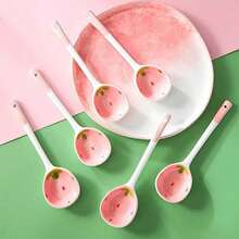 Strawberry Ceramic Long Handle Soup Spoon, Household Tablespoon, Dessert Spoon, Pink Series - Pink - View 8