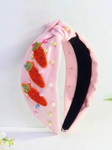 1pc Women's Easter Rhinestone Pearl Carrot Party Cute Polyester Knotted Headband - Many - View 5