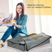 VERSAINSECT Low Profile Under Bed Storage Containers 5 inches high 33.8"x 17.7"x 5.1" Gray Sturdy Underbed Shoe Storage Organizer Foldable Fabric Under the Bed Storage Bins - Pack of 2 - Gris - Ver 5