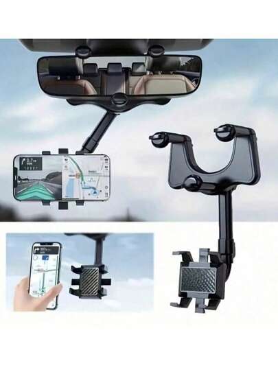 1个多功能可调节360°旋转后视镜车载手机支架，适用于驾驶，可伸缩手机支架，必备车载配件，兼容、安卓手机，生日、送给家人、朋友的礼物，车载配件，车载手机支架