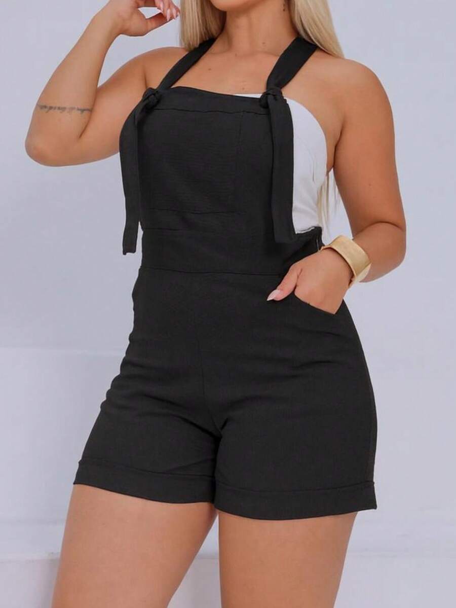 Women's MARIA Jumpsuit In Premium Linen Fabric With Pockets And Side Zipper - 黑色 - 查看 1