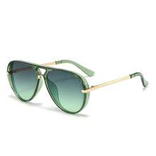 European And American Fashion Double Bridge Sunglasses Aviator Style Versatile Glasses Large Frame Toad Glasses Men Retro Fluorescent Green Sunglasses - C4綠框綠片 - 查看 2