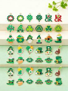 30个圣帕特里克节DIY首饰，绿色珐琅和金色锌合金三叶草卡通吊坠，首饰制作，节日礼物（款式随机）