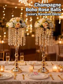 2Pcs Faux Rose Balls - Boho Table Centerpieces, Pink-White/White/Champagne Fake Flower Decor For Wedding/Birthday/ Dining Table,Home Decor & Party, Reusable Low-Maintenance Floral Balls - Multicolor - View 9