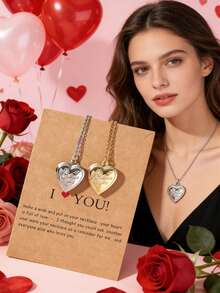 2pcs Fashionable 18K Gold Stainless Steel Hollow Heart & Tree Of Life Locket Pendant Necklace, Suitable For Valentine's Day Gift, Women's Daily Wear - Multicolor - View 5