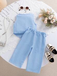 Bộ đồ đôi mùa hè cho bé gái: áo blazer và quần ống đứng, thích hợp mặc hàng ngày, đi học, đi làm, đi nghỉ mát, dự tiệc và chụp ảnh. - Màu xanh lam - Xem 3