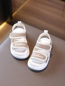 1 Pair Unisex Simple Design Flat Slide Sandals, Soft Sole Non-Slip Children Beach Shoes, Suitable For Summer Daily Wear And Beach/Vacation - Khaki - View 6