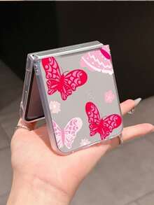 1pc Fashionable Minimalist Matte PC Material Cute Butterfly Element Foldable Phone Case, Protective And Anti-Drop, Compatible With Samsung Galaxy Zflip 3/Zflip 4/Zflip 5/Zflip 6/Zflip 7, Find N3 Flip, Razr 50 Ultra, Razr 60 Ultra, Razr 60, Razr 50, MIX Flip, Galaxy Z Flip7 FE - Clear - View 4