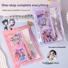 KPOP文具套装，实用文具，适合小学生，可作为学习奖励小礼物或纪念品，套装包含笔记本、圆珠笔、胸针、尺子及其他返校文具。 - 彩色 - 查看 8