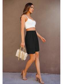 Bermuda Shorts Women Dressy Casual High Waisted Summer Work Elastic Waist Pleated Dress Shorts With PocketsA Valentine's Day U6EB - 卡諾裡奶油 - 查看 6