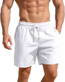 Men's Swim Trunks 5 Inch Quick Dry Board Shorts Mesh Swimming Trunks Beach Shorts Men Bathing SuitsA Valentine's Day RBDF - 白色 - 查看 8