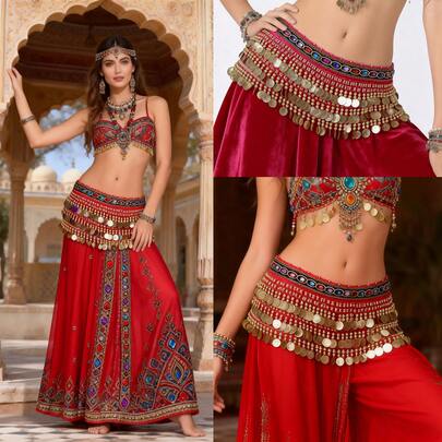 1件套肚皮舞亮片流苏裙，时尚肚皮舞腰带裙