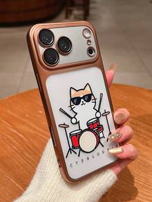 DIY Drumming Cat New Style Instant Change 17 Phone Case, Luxurious High-End Electroplated Matte Texture Lens Film Protective Cover, Compatible With IPhone 17 Pro Max 16 15 14 13 Protective Case, Christmas Gift, New Year Gift, Easter Gift - Orange - View 13