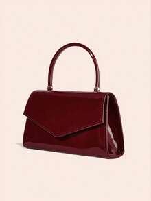 女士晚宴包，酒红色，经典复古PU皮亮面手提包，适合搭配晚礼服，可作便携式化妆包、钱包，商务通勤皆宜，配有可拆卸肩带，适合舞会、派对、婚礼、节日聚会、万圣节、圣诞节等场合。 - 酒紅色 - 查看 6